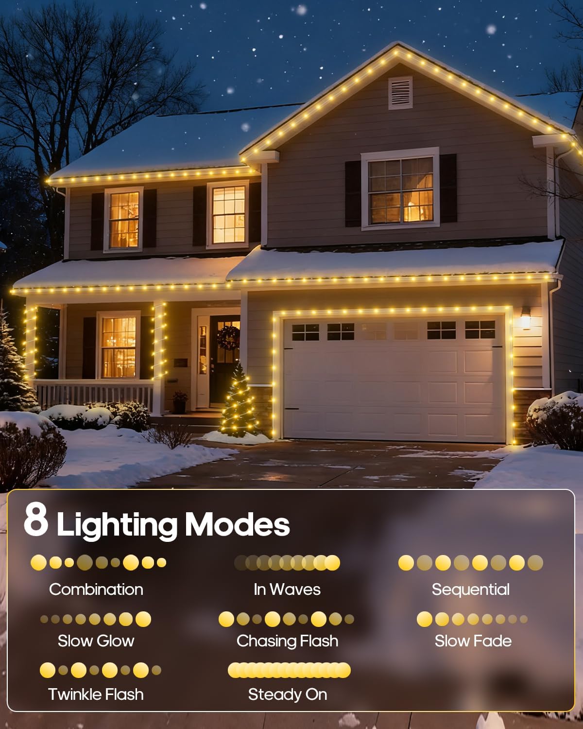 ICRGB Solar Rope Lights Outdoor, 66FT 200LED Christmas Fairy Light with Remote, IP67 Waterproof Solar String Lights, Timing & 8 Modes, Outdoor Light for Garden Patio Porch Pool, Warm White - Image 7