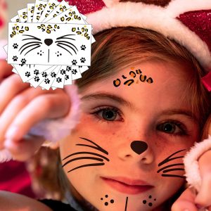 Leopard Face Tattoos Temporary, Fake Cat Face Stickers for Halloween Costume Accessories and Parties Men Women Boys Girls Body Makeup,9-Sheet