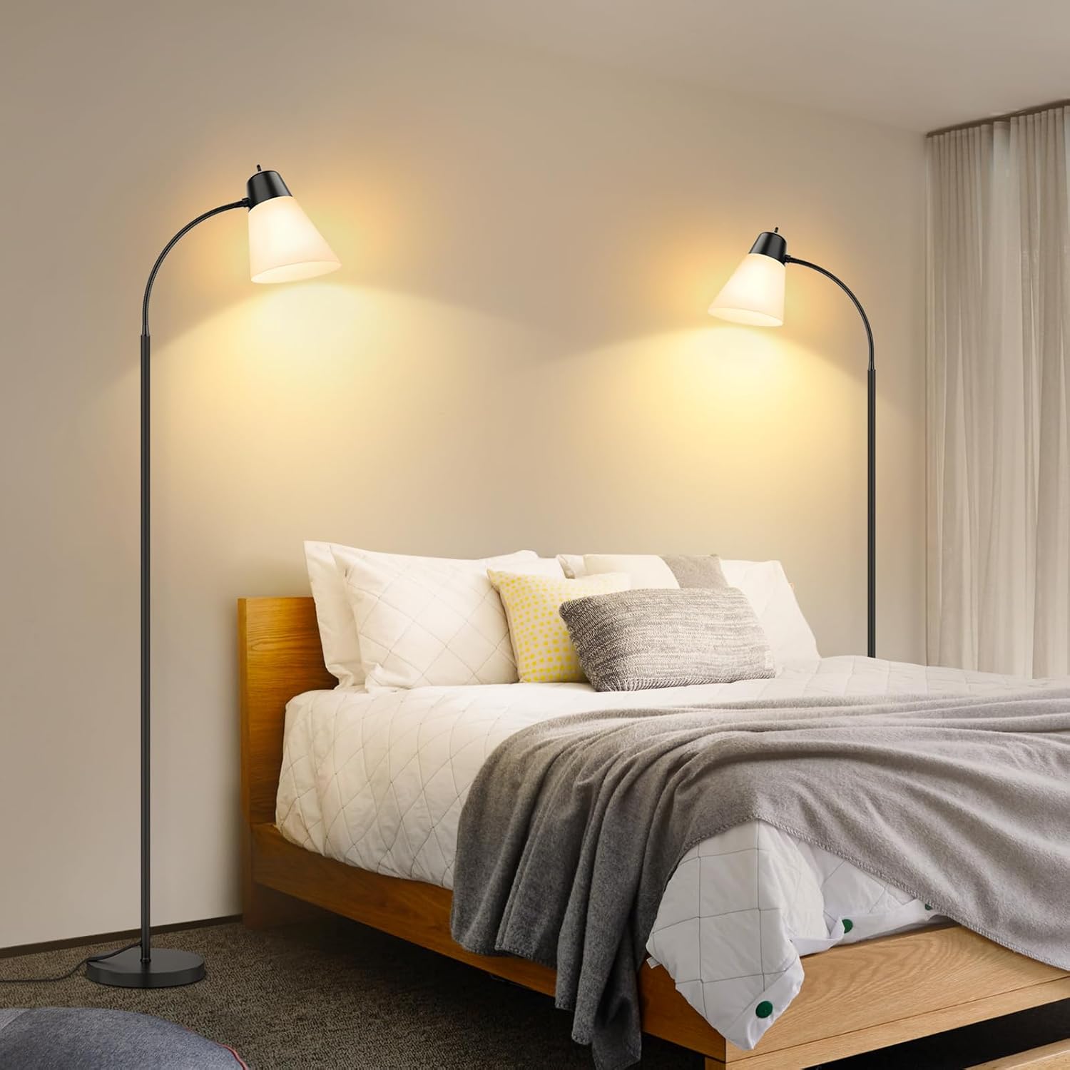 Floor Lamp for Living Room, Adjustable Gooseneck Standing Lamp with White Plastic Shade, Black Reading Floor Lamps for Dorm, Bulb not Included - Image 7