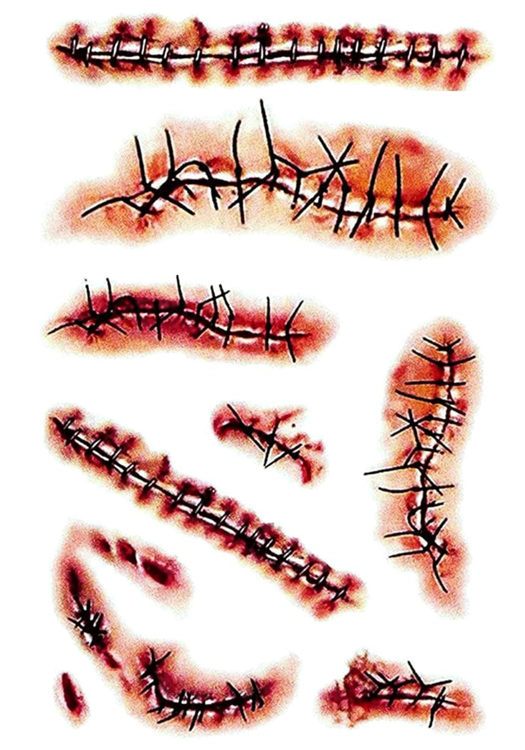 【10 Sheets】 Chucky Costume Halloween Temporary Tattoos Realistic Temporary Tattoos Stickers Scars Tattoos for Zombie Costume Halloween Parties Party Favor Party Supplies