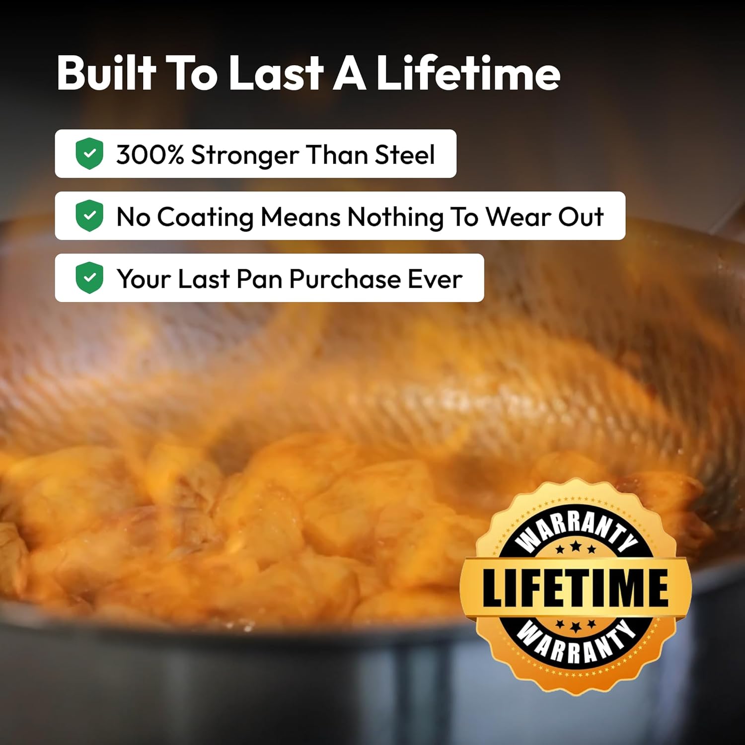 Plateful Titanium Pan For Cooking 12" - Pure, No Coating Non-Stick Titanium Cookware, Frying Pans, Hammered Pan, Safe For Oven, Induction & Cooktops Up To 750°F, Includes Lid - Image 4