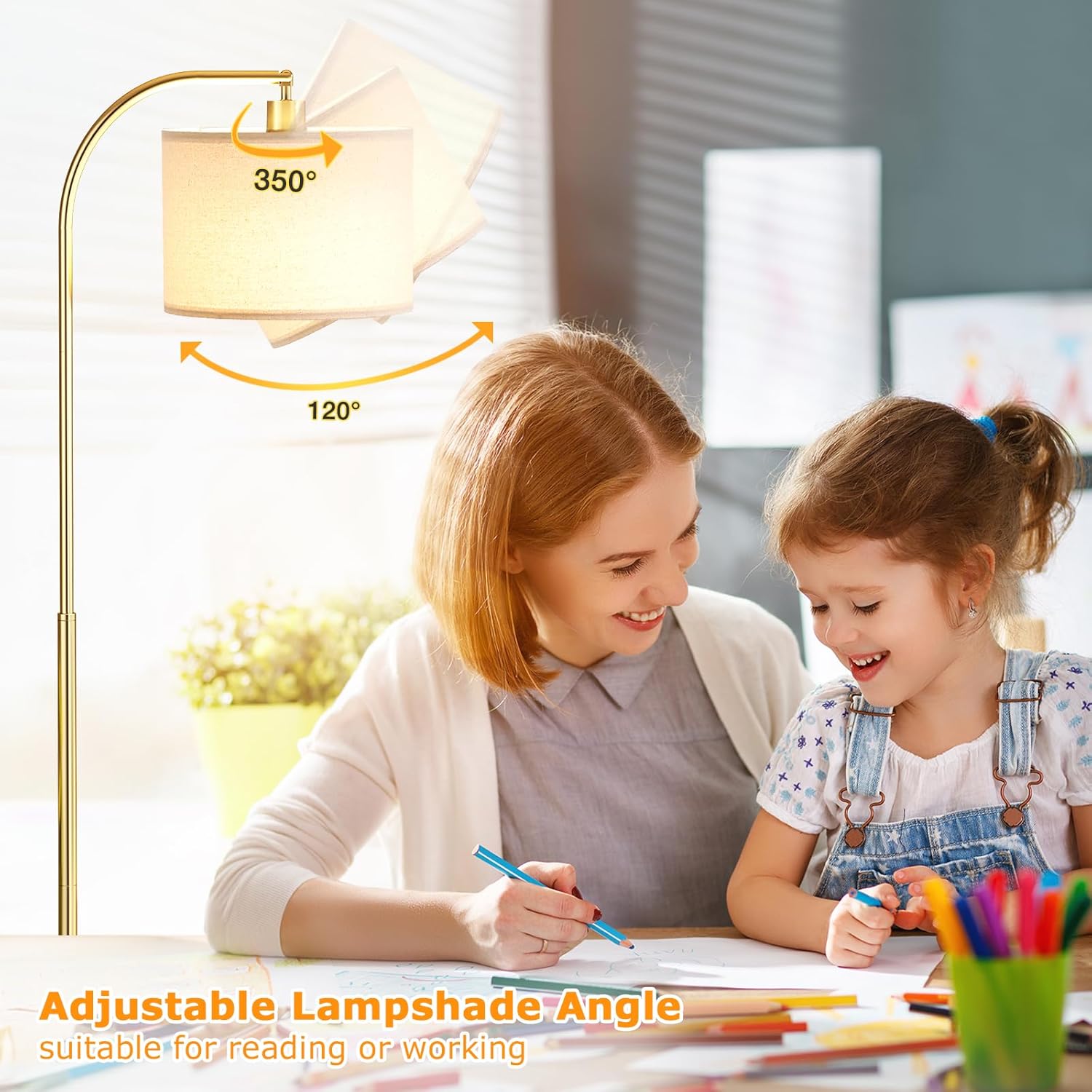 Arc Floor Lamp with Remote and Stepless Dimmable Bulb, Colors Temperature & Brightness Adjustable, Gold Floor Lamps for Living Room(Deep Beige Shade & Gold Pole) - Image 6