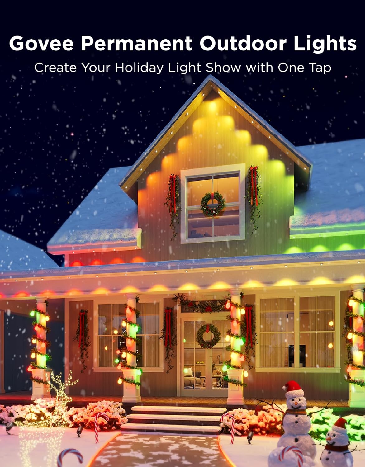 Govee Permanent Outdoor Lights 2, 100ft RGBIC Outdoor Lights with 72 LED Lights, IP67 Waterproof, 100 Scene Modes with 40lm White for Outdoor Decorations, Works with Alexa, Google Assistant, White - Image 2