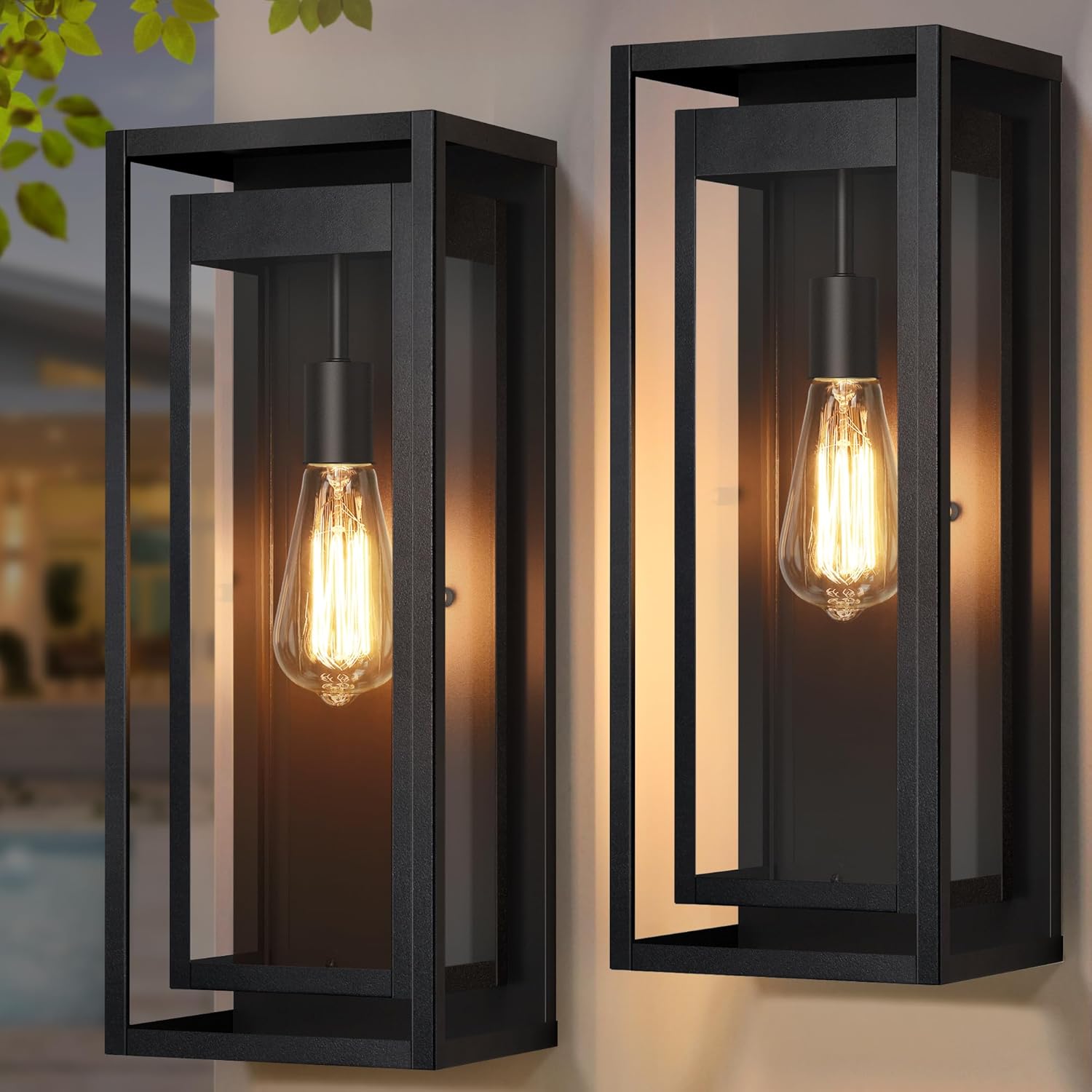 19" Outdoor Wall Lights, 2 Pack Large Size Matte Black Outdoor Sconce Lights with Clear Glass Shade, Waterproof Porch Lighting Exterior Light Fixture for Front Door, Garage - Image 8