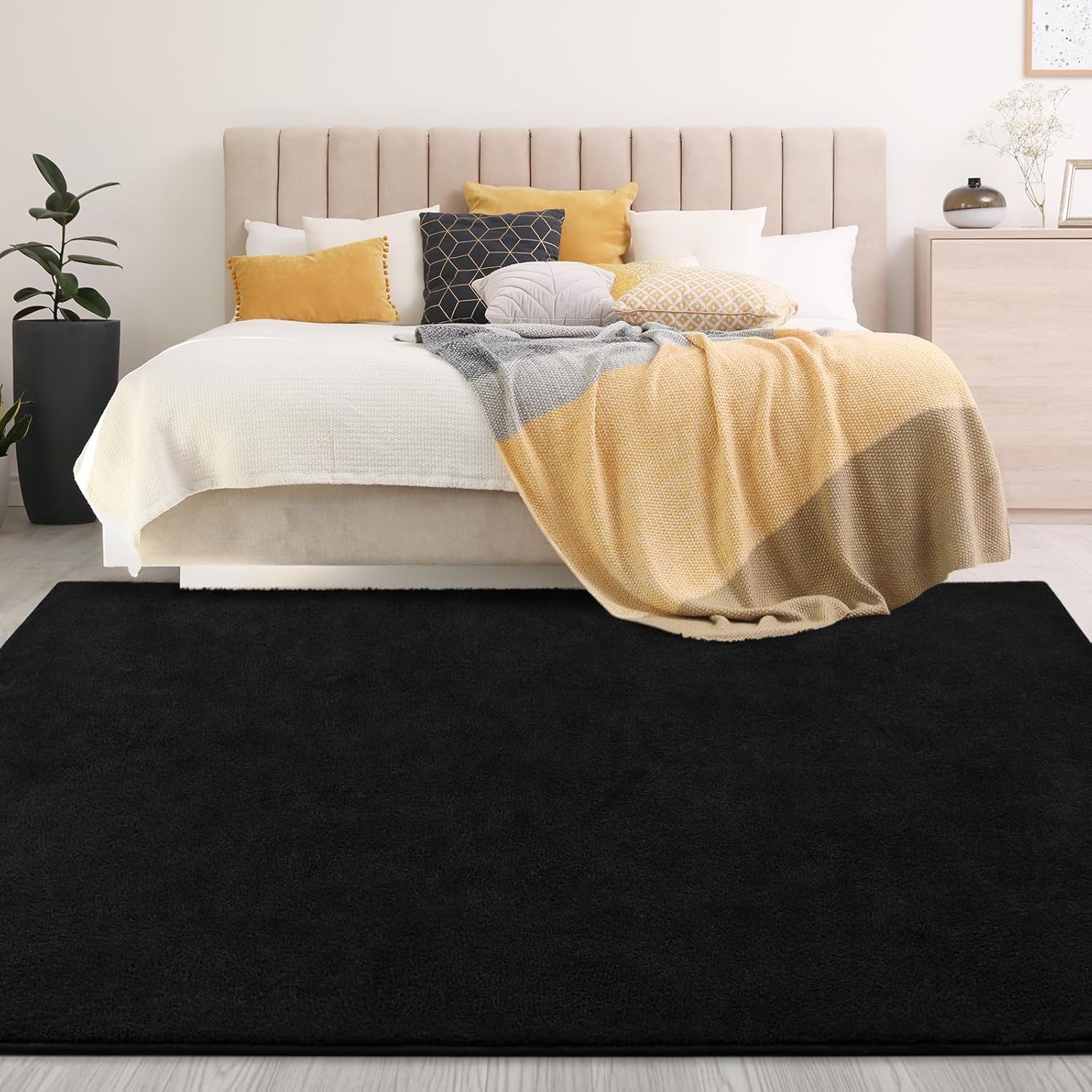 Large Ultra Soft Modern Area Rugs for Living Room Bedroom, 4x6 Feet Black Thickened Memory Foam Indoor Solid Minimalist Carpets, Non-Slip Comfy Rug for Boys Girls Nursery Room Home Decor - Image 7