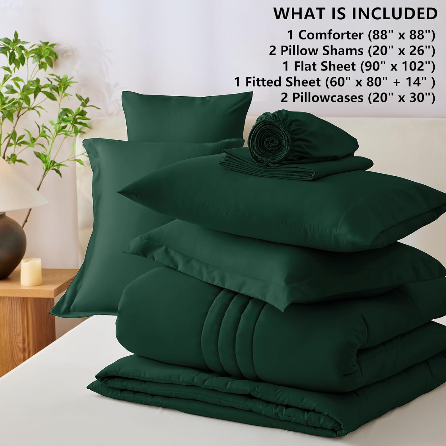 CozyLux Queen Comforter Set - 7 Pieces Bed in a Bag Emerald Green Comforters Queen Size Bed Set, Soft Bedding Set with All Seasons Comforter, Sheets, Pillowcases & Shams - Image 6