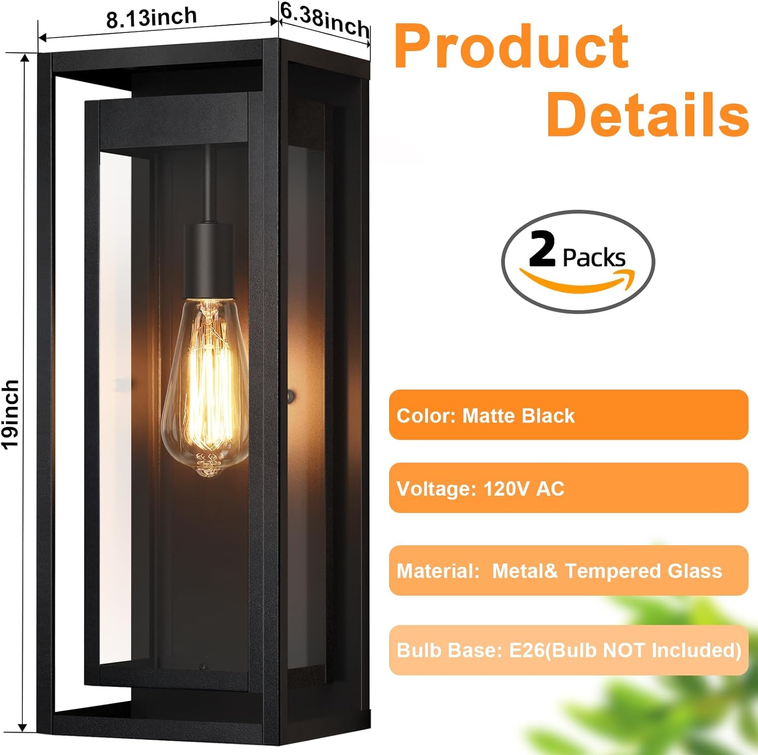 19" Outdoor Wall Lights, 2 Pack Large Size Matte Black Outdoor Sconce Lights with Clear Glass Shade, Waterproof Porch Lighting Exterior Light Fixture for Front Door, Garage - Image 4