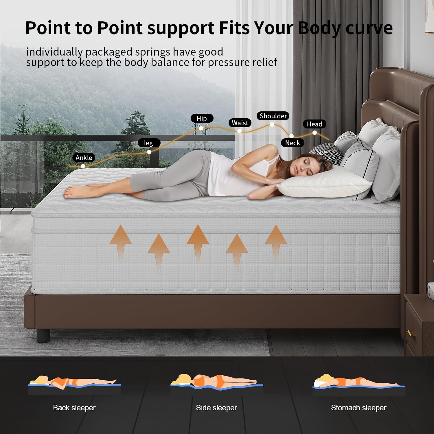 Queen Mattress, 10 Inch Queen Size Mattress in a Box with Memory Foam Hybrid, Individual Pocket Spring for Provide Support and Improve Sleep,Medium Firm(White) - Image 4