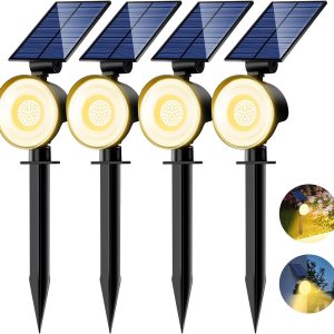 nipify 4 Pack Solar Lights Outdoor Waterproof, 53 LED Solar Spot Lights with 3 Modes Landscape Spotlights for Outside Garden Yard Trees, Warm White