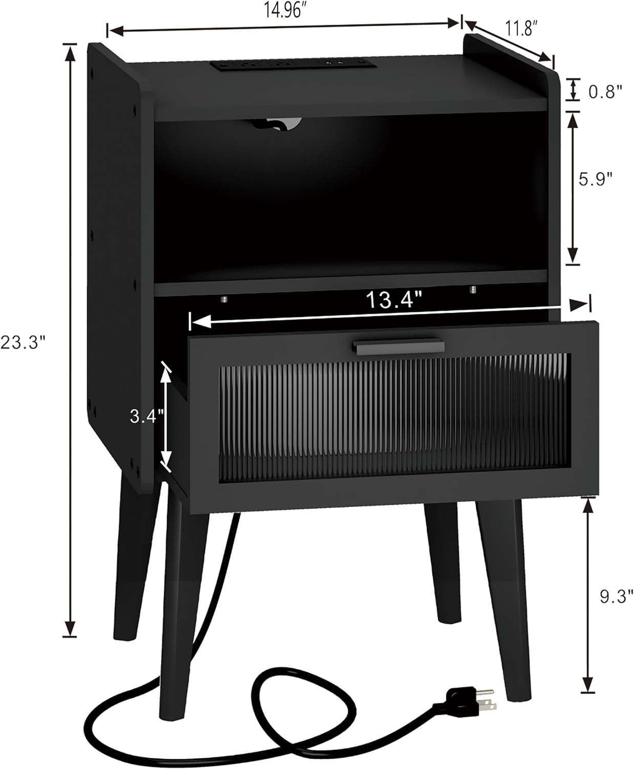 Nightstand with Charging Station, Bedside Tables, End Table Side Table with 2 Tiers Storage Space, for Bedroom, Living Room, Black CAMLBZ07BE - Image 3