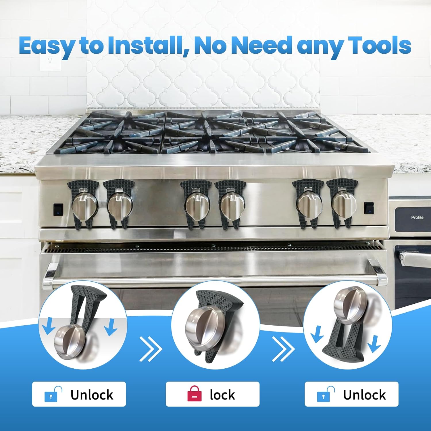 5-Pack Gas Stove Knob Locks for Toddler Safety, Durable Design Knob Safety Covers, Child Proof Oven Knob Locks, Prevent Accidental Touch(Black) - Image 3