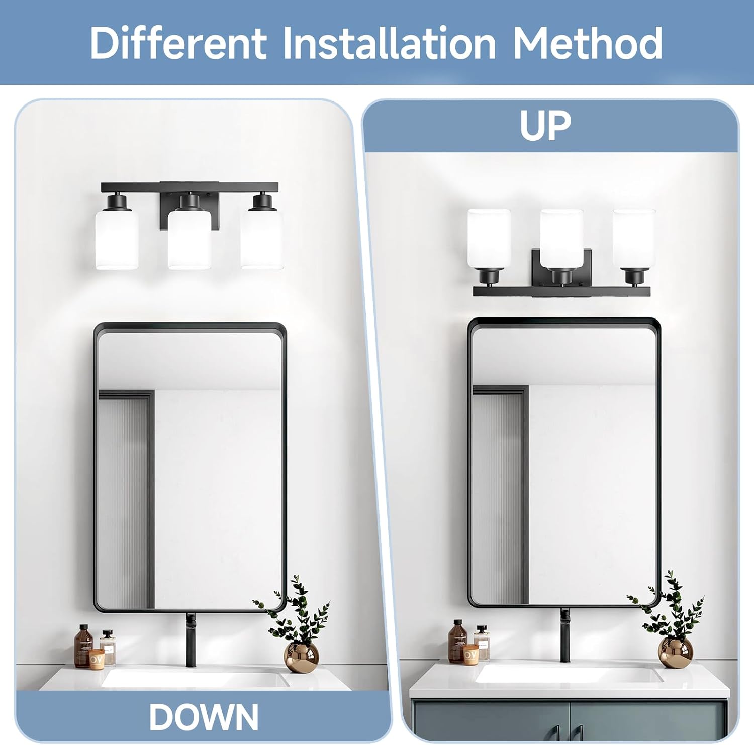 3-Light Bathroom Vanity Light,Modern Matte Black Bathroom Light Fixtures with Square Frosted Glass,Wall Sconces Lighting fixtures Over Mirror Restroom, Living Room Hallway - Image 4