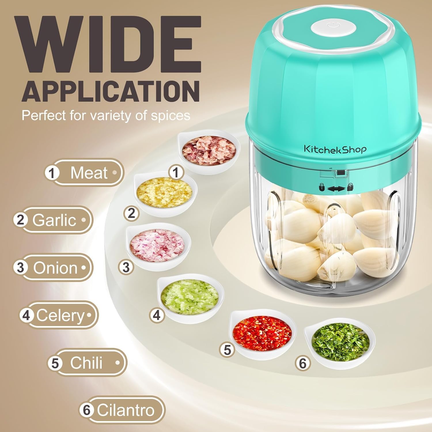 Rechargeable Portable and Cordless Mini Food Processor 300ML with Stainless Steel Blade, Electric Garlic Chopper Vegetable Chopper Blender for Nuts Chili Onion Minced Meat and Spices BPA-Free(Green) - Image 4