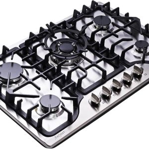 30 Inch Gas Cooktop, 5 Burners Built-in Gas Stovetop Stainless Steel LPG/NG Gas Stove Dual Fuel Sealed Gas Hob with Wok Stand and Pressure Regulator
