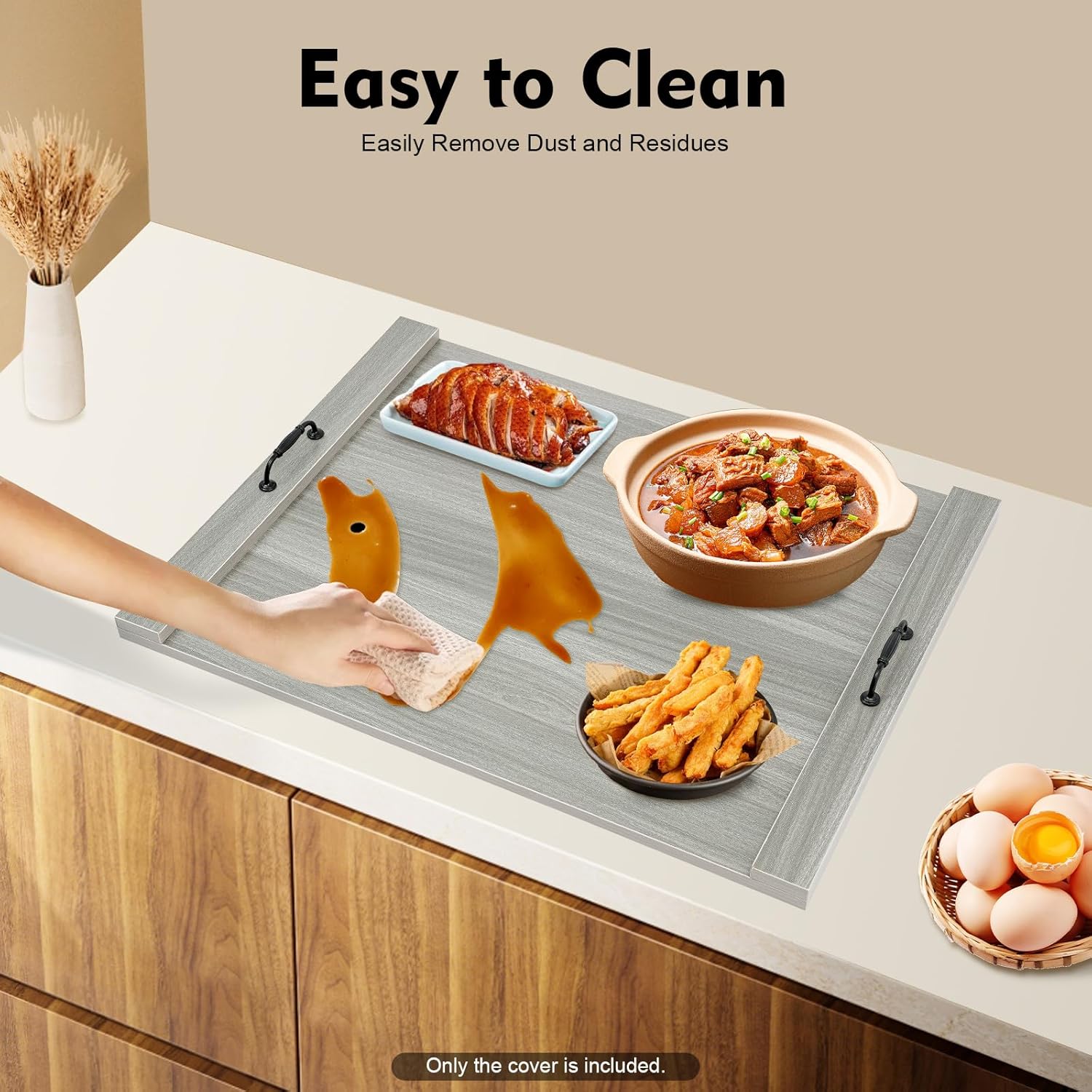 Wooden Stove Top Cover Noodle Board Stove Cover For Gas Stove, Rv Stove Top Cover Kitchen Sink Cover Board For Counter Space, 30 * 22in, Grey - Image 4