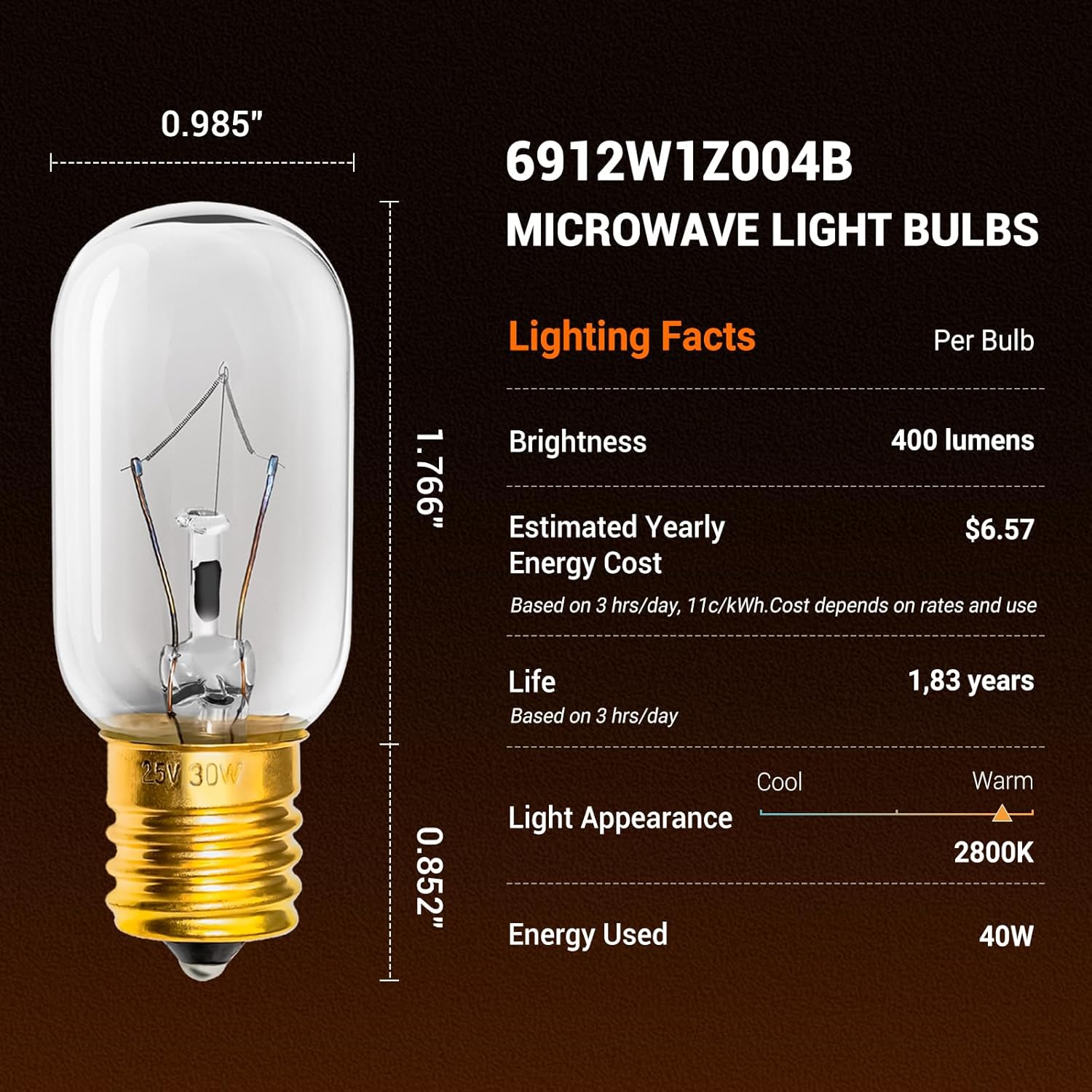 Belleone Light Bulb Fits for LG Microwave Oven - Compatible with LG Frigidaire Kenmore Whirlpool GE Over the Range Microwave, Dimmable 125V 30W E17 Base, Kitchen Night Light, Repalces 6912W1Z004B,4pcs - Image 3