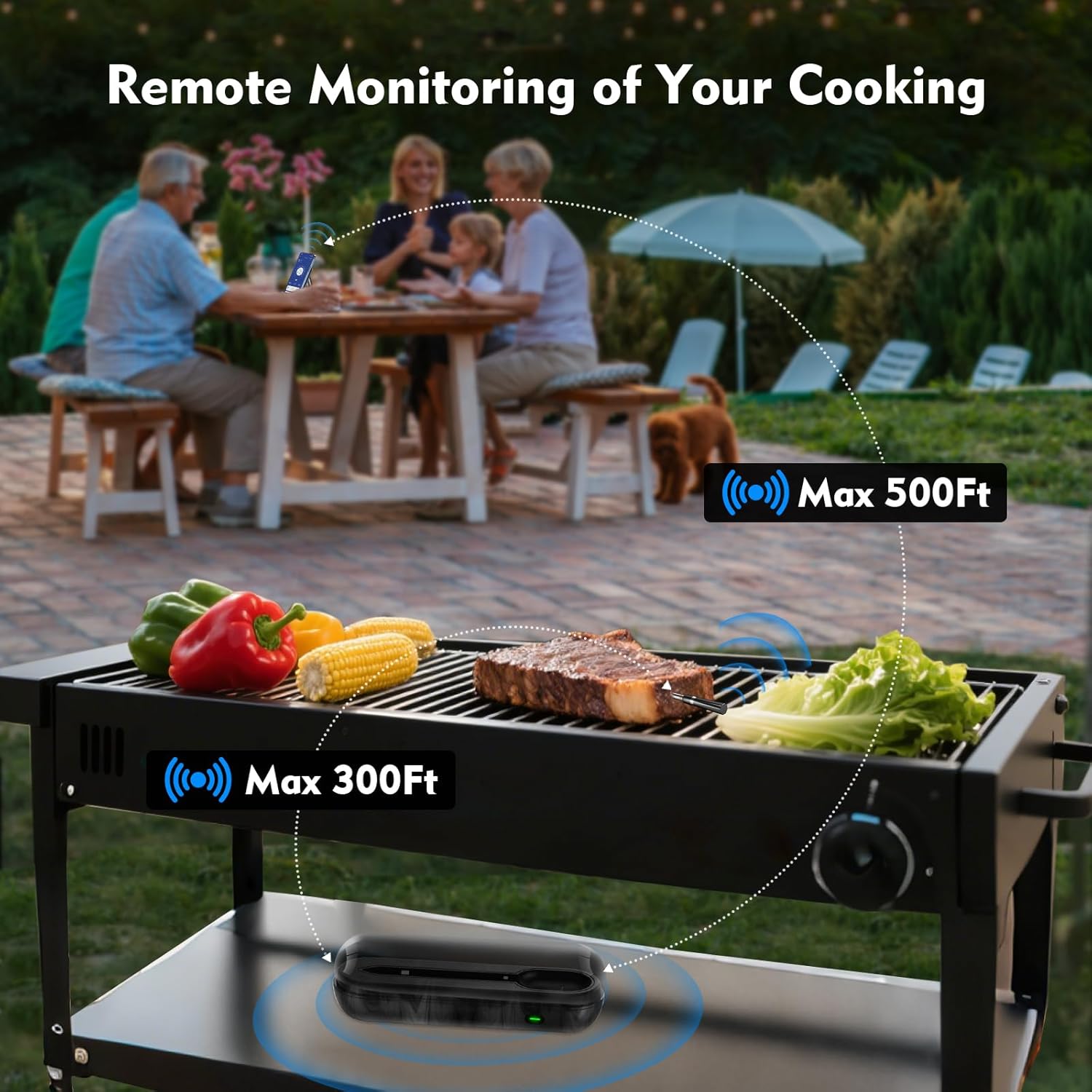 Aurasky Unique Wireless Meat Thermometer, Accurate Temperature Detection Probe, 500FT Remote Monitoring, Dual Alarm, Cooking Meat Thermometer Wireless for Grilling, Smoking, Oven, BBQ, Rotisserie - Image 5