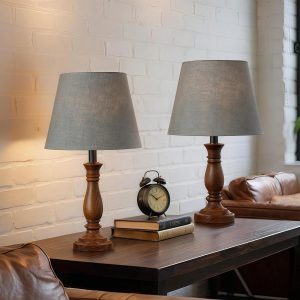 Small Empire Lamp Shades Set of 2 – Grey Linen, 5.91" Top x 10.24" Bottom x 7.48" H, Fits E26 Sockets with Fixing Rings (Not for UNO Fitting), Table Lamp Replacement Shades(Assembly Required)