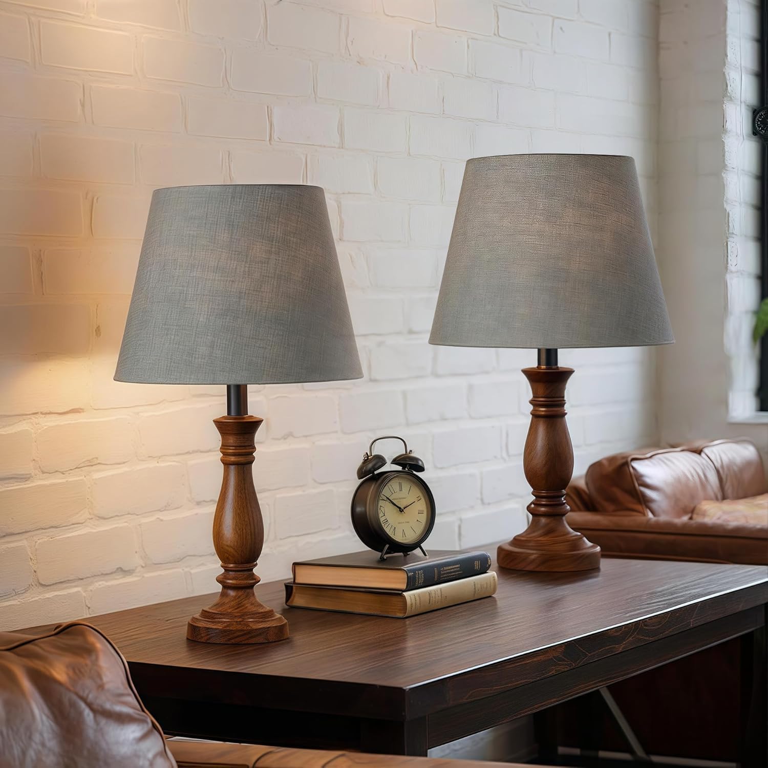 Small Empire Lamp Shades Set of 2 – Grey Linen, 5.91″ Top x 10.24″ Bottom x 7.48″ H, Fits E26 Sockets with Fixing Rings (Not for UNO Fitting), Table Lamp Replacement Shades(Assembly Required)