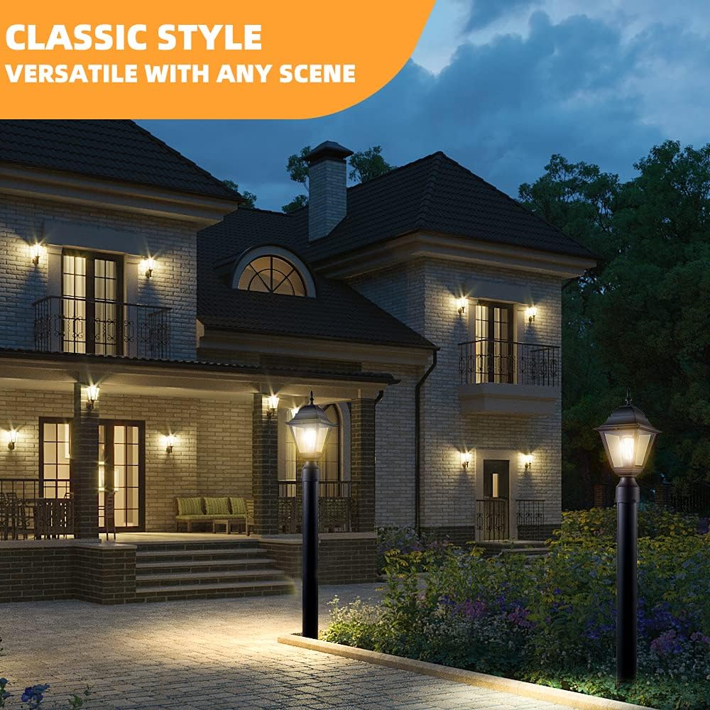 Outdoor Post Light,Waterproof Cast Aluminium Lamp Post Light Fixture,Post Lantern with Pier Mount Base,Matte Black,16.5in,Suitable for Garden,Yard,Driveway,etc - Image 6