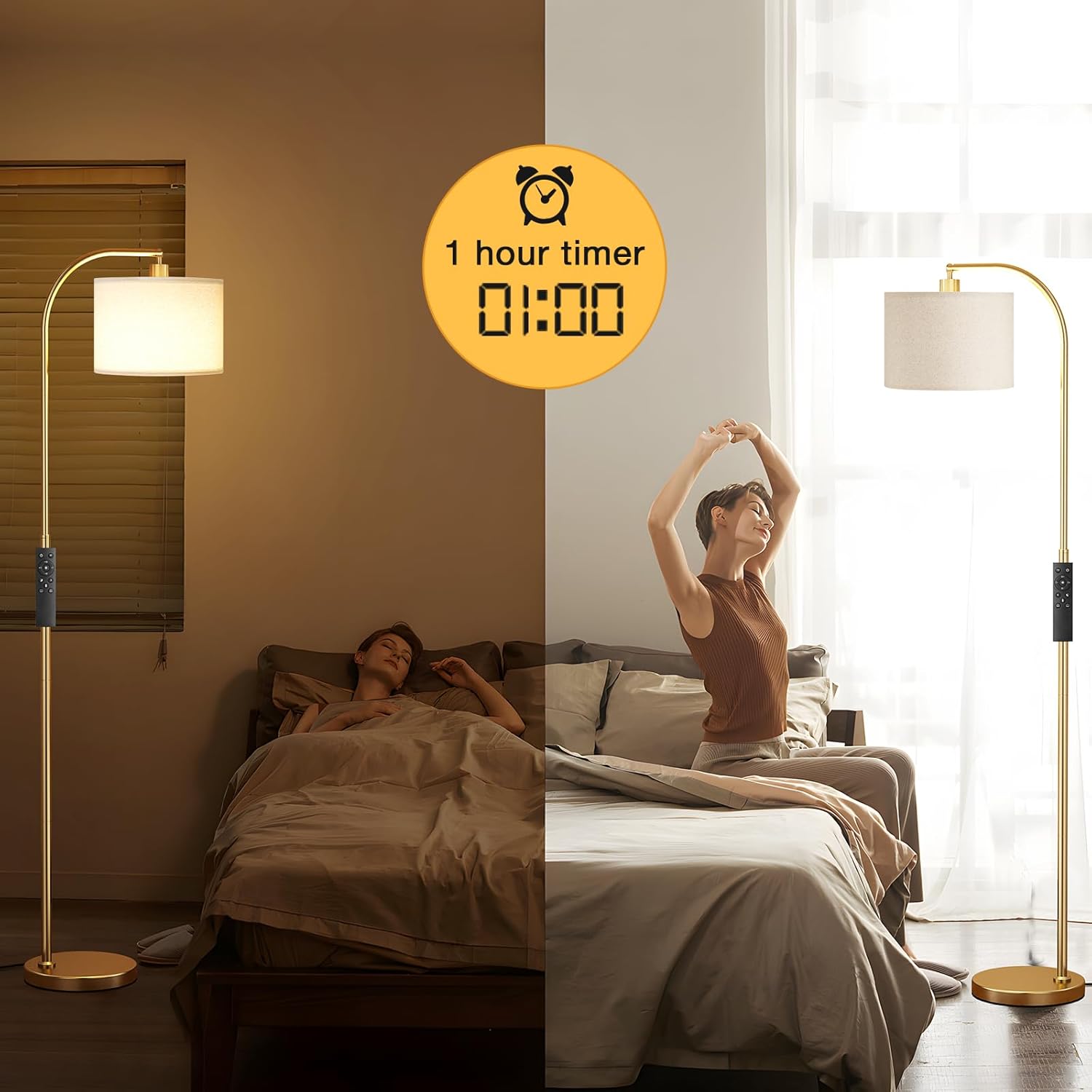 Arc Floor Lamp with Remote and Stepless Dimmable Bulb, Colors Temperature & Brightness Adjustable, Gold Floor Lamps for Living Room(Deep Beige Shade & Gold Pole) - Image 5
