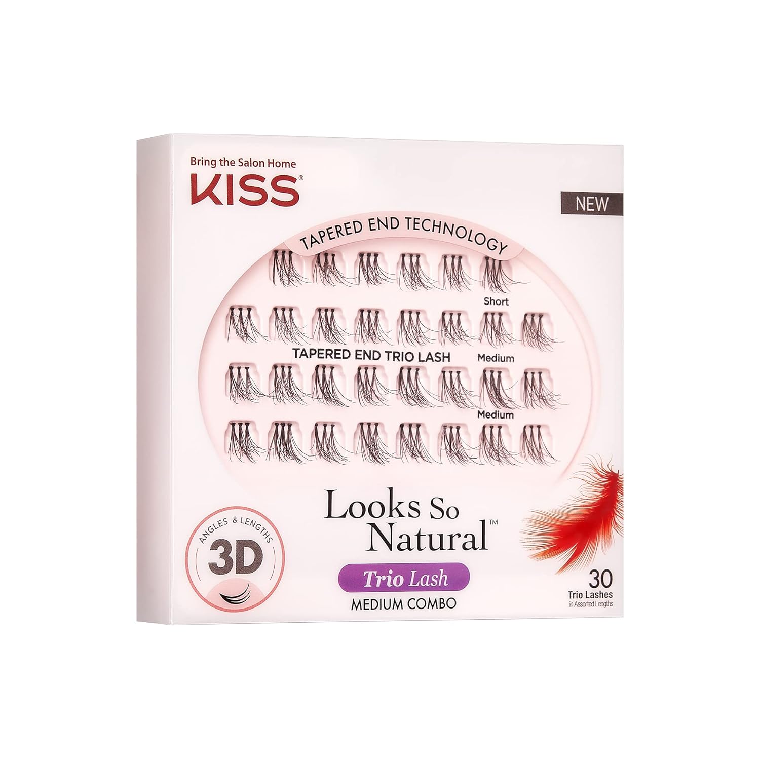 KISS Looks So Natural Trio Lash Combo Pack False Eyelashes, Lash Extension Kit, Short & Medium, Tapered End Technology, 3D Lengths & Angles, Easy Grip Tray, Lash Glue 0.7g, 30 Lash Clusters - Image 4