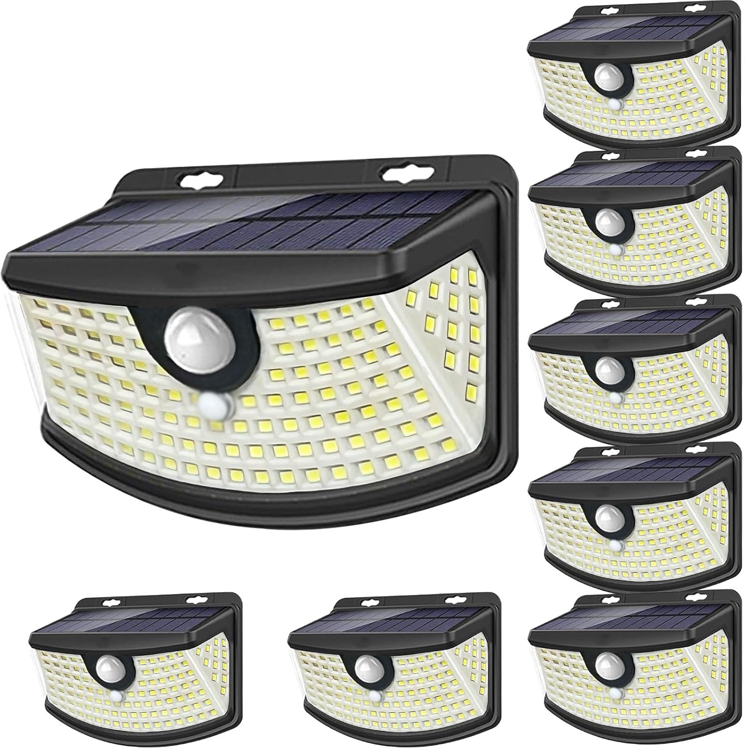 Aootek New Solar Motion Sensor Lights 120 LEDs with Lights Reflector,270° Wide Angle, IP65 Waterproof, Step Lights for Front Door, Yard, Garage, Deck (Black, Daylight White, 8-Pack)