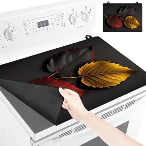 Electric Stove Cover 28" X 20"- Soft And Durable Rubber Glass Stove Top Protector, Easy Store And Clean Stove Top Protector Suitable For Electric Stove, Washer And Dryer (leaf)