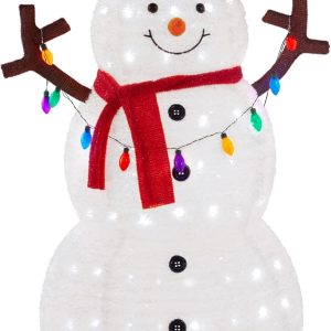 Best Choice Products 3ft Lighted Pop-Up Snowman, Large White Outdoor Christmas Holiday Decoration w/ 100 LED Lights, Hat, Scarf, Multicolored Lights