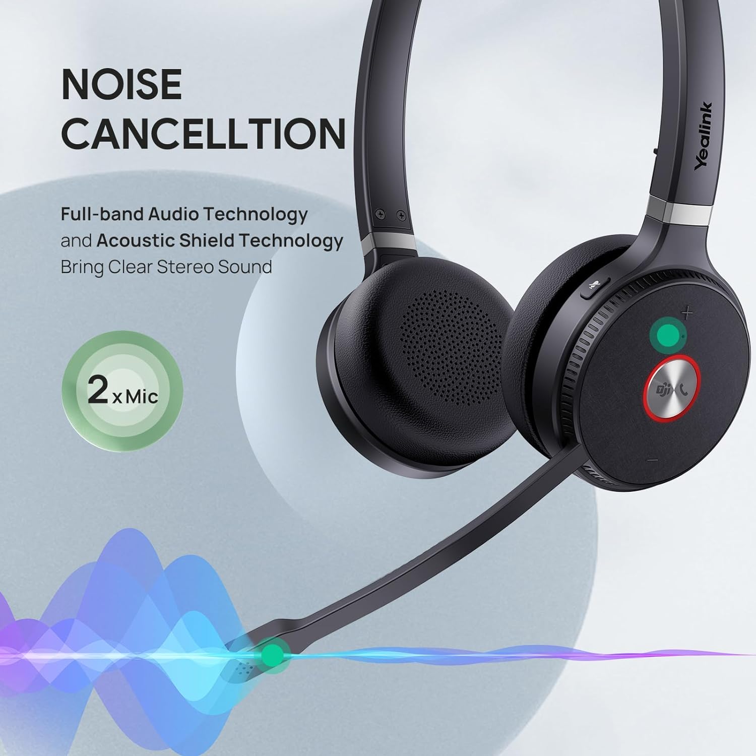 Yealink WH62 Dual Teams DECT Wireless Headset 525 ft Range, Work Headphones with 2X Noise Canceling Mic for IP Phone and Computer, Office Head Set with Call Control, Ringer,14 Hrs Talk Time - Image 2