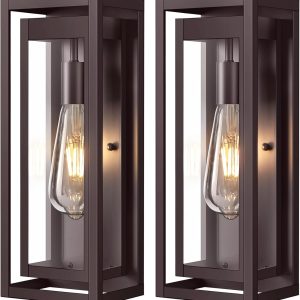15" Large Oil Rubbed Bronze Outdoor Light Fixture, 2 Pack ORB Outdoor Sconces, Modern Waterproof Wall Lights with Clear Glass Shade for Front Door, Porch, Garage