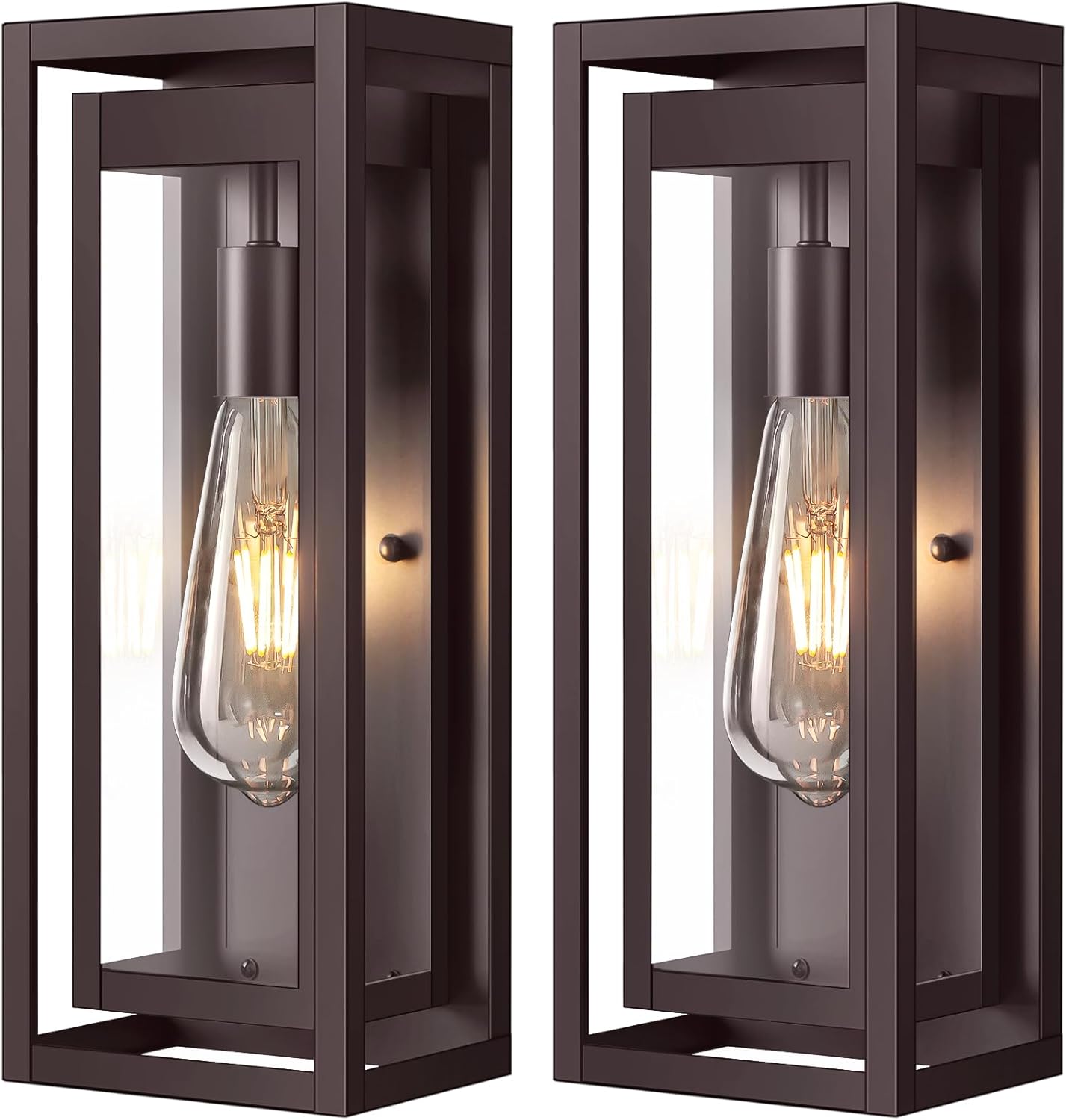 15" Large Oil Rubbed Bronze Outdoor Light Fixture, 2 Pack ORB Outdoor Sconces, Modern Waterproof Wall Lights with Clear Glass Shade for Front Door, Porch, Garage