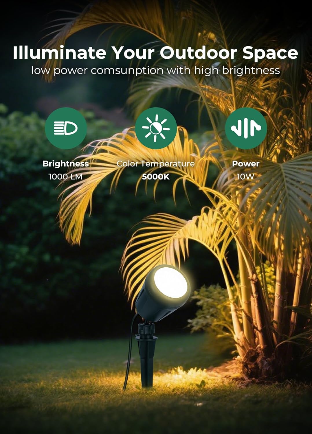 Christmas Spotlights Outdoor, 120V Plug-in Halloween Spot Light, 5000K LED Landscape Lighting with 5 Color Lenses (Red Green Blue Purple Yellow), IP67 Waterproof, 2 Pack - Image 2