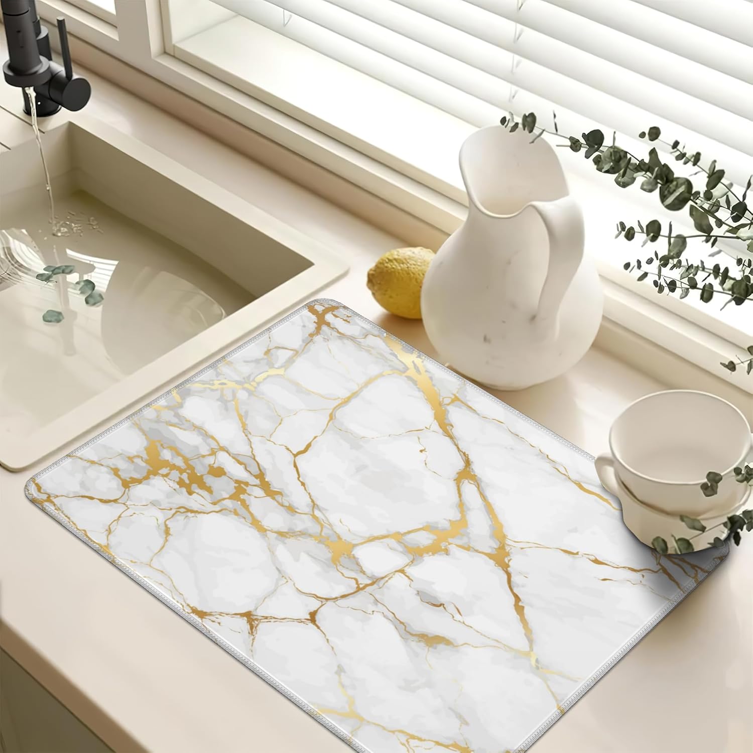 White Gold Stove Top Covers for Electric Stove,Abstract Marble Glass Cooktop Cover Protector,Anti-Slip Heat Resistant Range Cooktop Cover Mat 28"x19.5" - Image 2