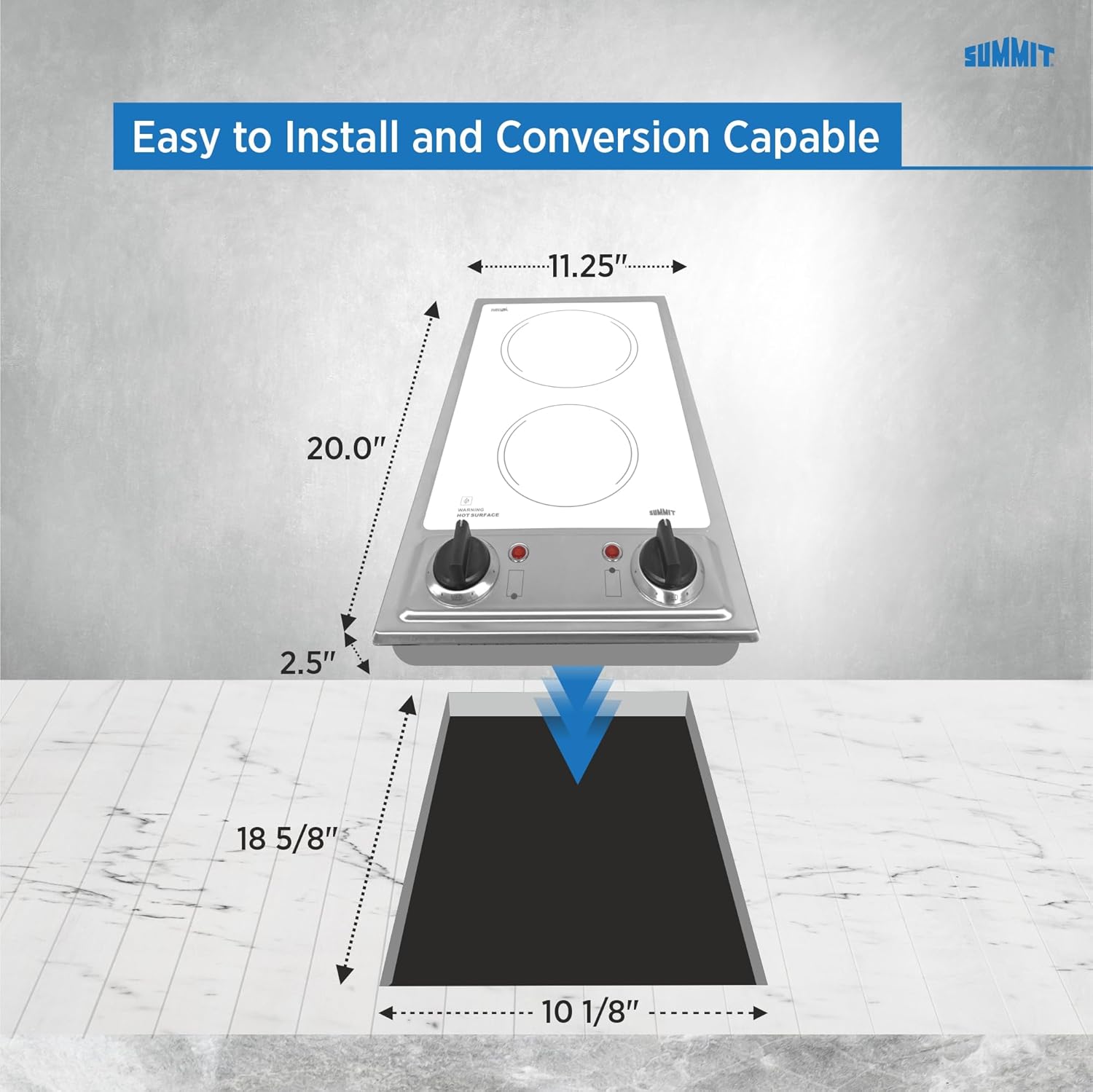 Summit CR2B120WH 12" Wide 115V 2-Burner Radiant Cooktop, Smooth White Ceramic Glass, 1400W, Safety Indicator Lights, ADA Compliant, Easy to Clean, Cord included, Hotel Suites, Extended Stay, Apartment - Image 3