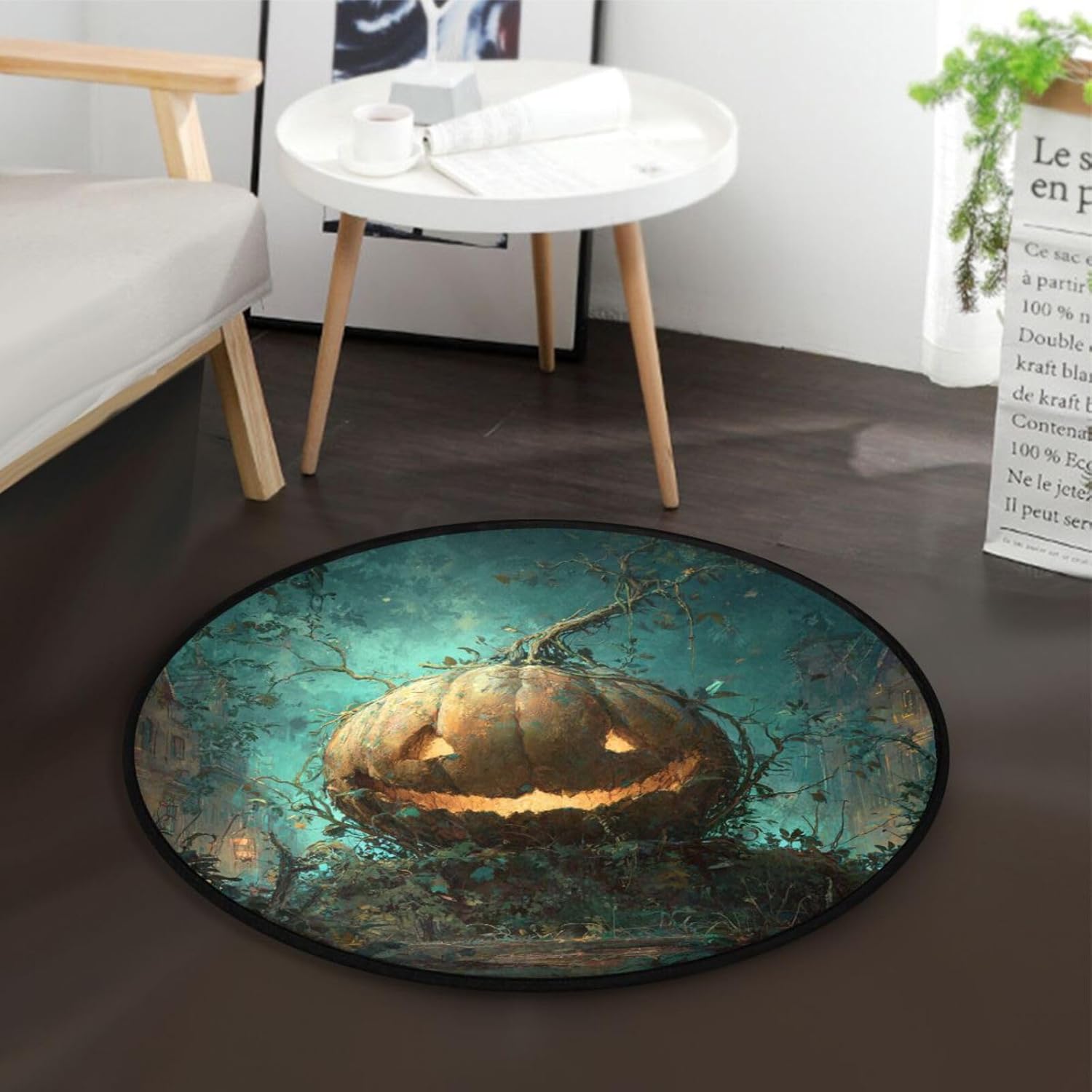 ALAZA Halloween Night Pumpkins Round Floor Mat Non-Slip Absorbent Floor Mat for Living Room Bedroom Study Room,36.2 inch Diameter - Image 2