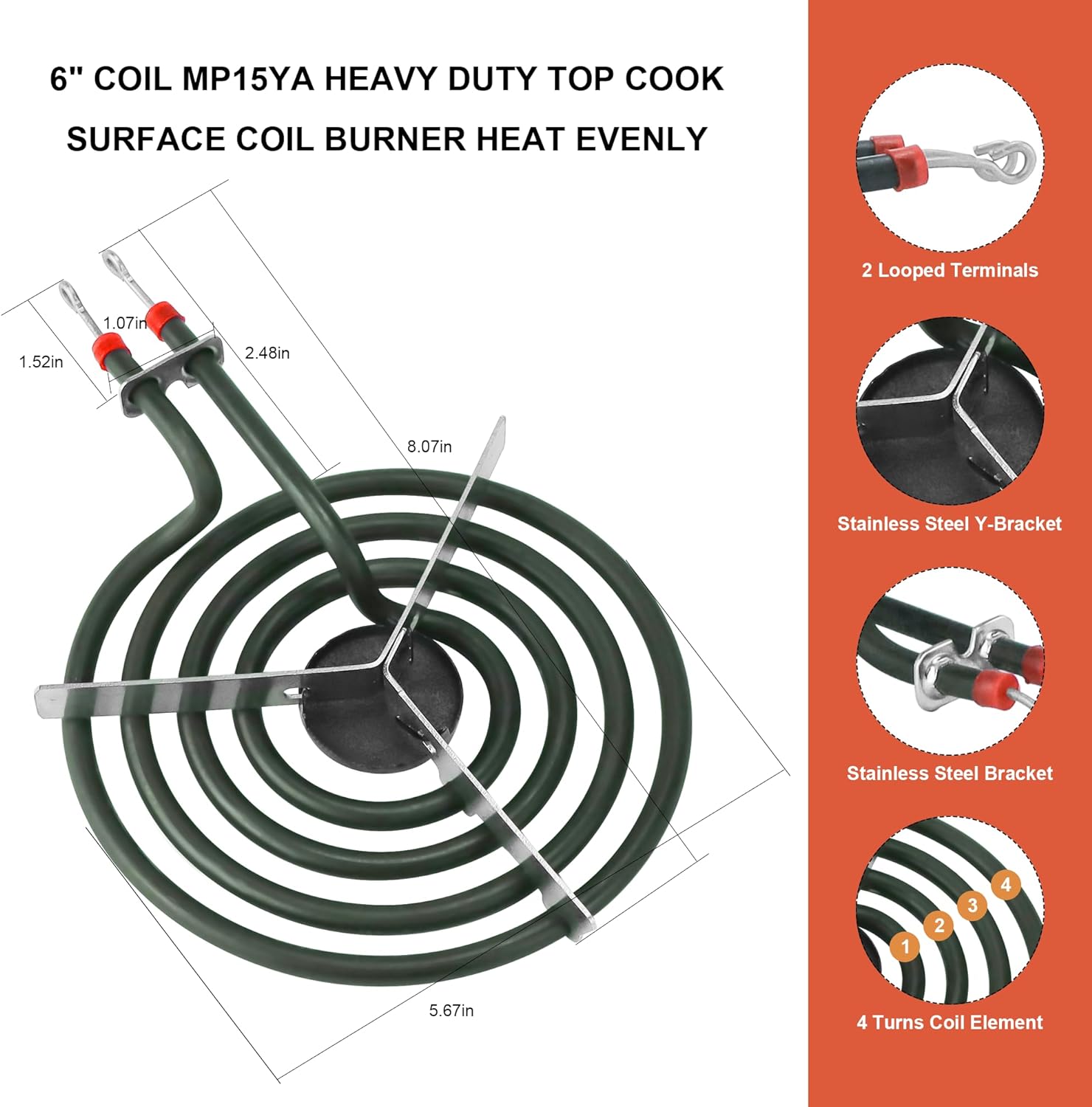 Stove Element Replacement for Aman.a Whirlpool Ke.nmore Electric Range Burner-MP22YA Electric Range Burner Element Set Includes 2Pcs 8-Inch MP21YA & 2Pc6-Inch MP15YA - Image 7