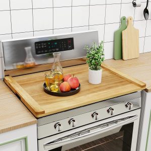 Noodle Board - Stove Top Cover for Electric, Gas, Wooden Stove - Decorative Rustic Kitchen Serving Tray, 30'' * 22'', Bright Wood