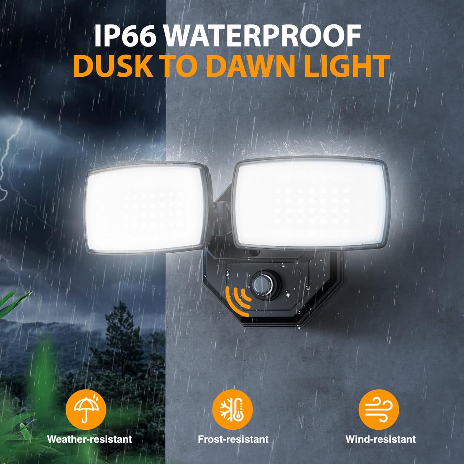Onforu 32w 3200LM Dusk to Dawn Outdoor Lighting,6500K Dual-Head Flood Light Outdoor with Photocell,IP66 Waterproof Security Lights,Exterior Daylight Off and Night On Black Wall Light for Patio Garden - Image 6