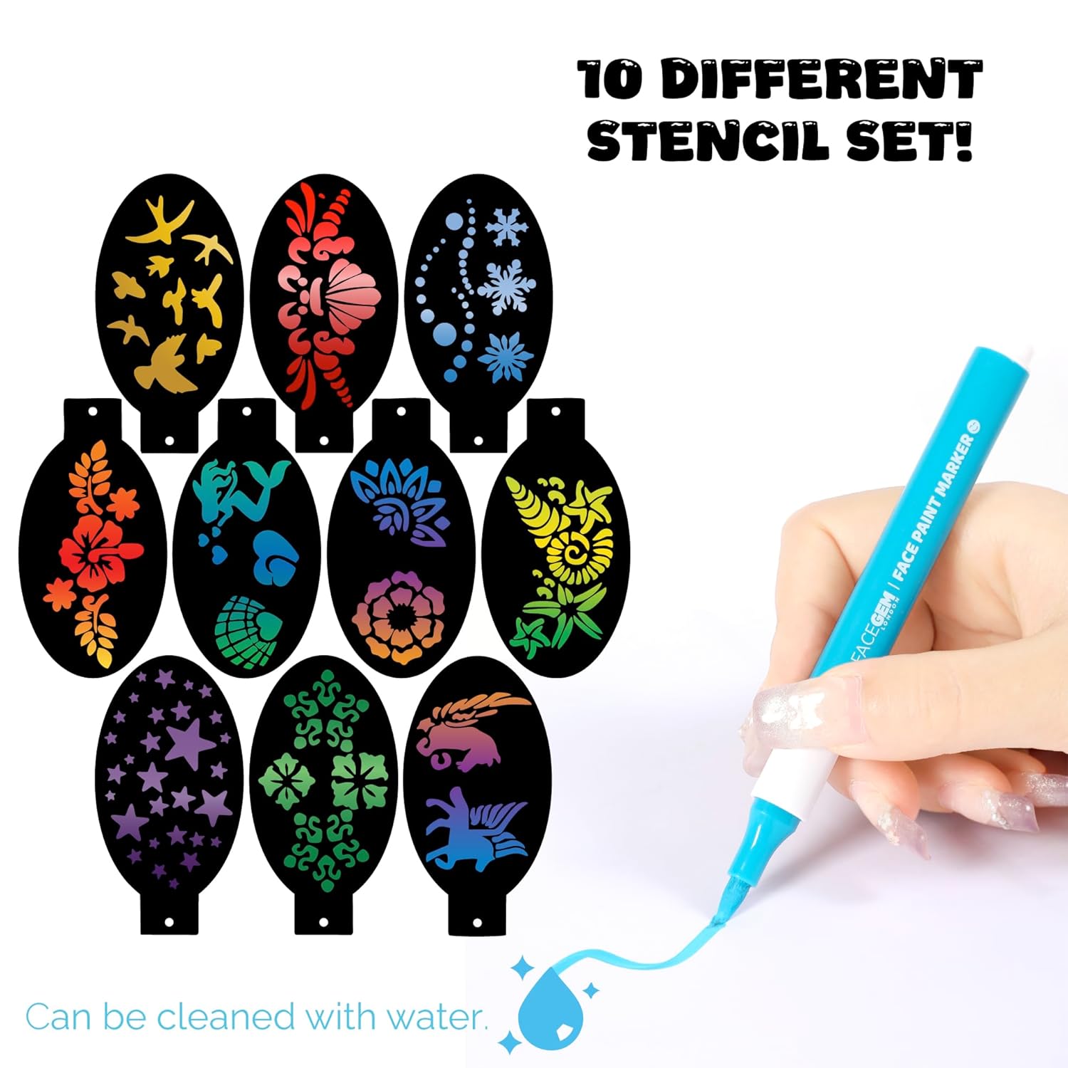 12 Colour Face Paint – Water-Based – Mess-Free Face Painting Kit with Stencils – Fast-Drying, Washable, Easy to Clean, Non-Toxic Face Paint for Festivals, Parties, Masquerade, Fancy Dress, Carnival - Image 3