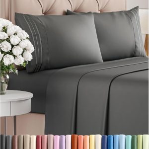 Full Size 4 Piece Sheet Set - Comfy Breathable & Cooling Bed Sheets Set - Hotel Luxury Bedding for Women, Men, Kids, Teens, Boys & Girls - Deep Pockets, Ultra-Soft, Wrinkle Free - Oeko-Tex - Charcoal