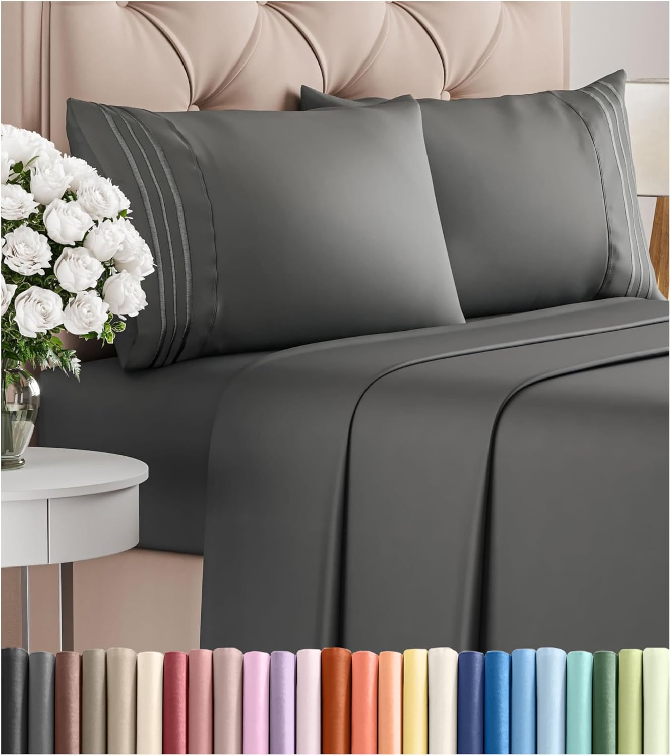 Full Size 4 Piece Sheet Set – Comfy Breathable & Cooling Bed Sheets Set – Hotel Luxury Bedding for Women, Men, Kids, Teens, Boys & Girls – Deep Pockets, Ultra-Soft, Wrinkle Free – Oeko-Tex – Charcoal