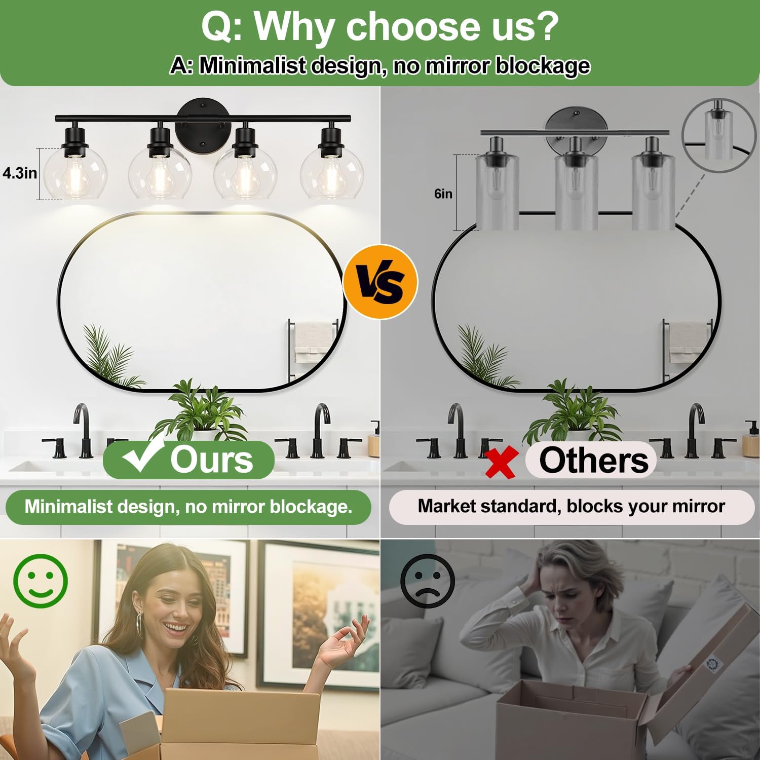 2025 Upgrade 4-Light Bathroom Light Fixtures, Black Bathroom Lights Over Mirror with Clear Glass Globe Shade, Vanity Lights for Bathroom Kitchen Living Room Hallway Cabinet Bedroom Porch - Image 5