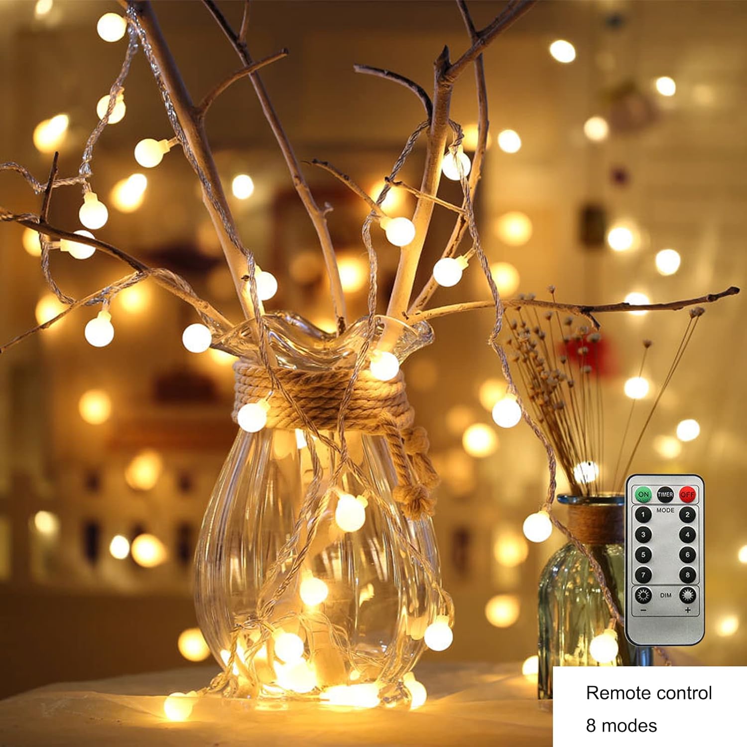 ZIMINGU LED Ball String Lights, 19.6FT 40LEDs Globe Waterproof Fairy String Lights with Remote Control USB Powered, Decorations for Indoor Party Wedding Christmas Tree Patio Balcony, Warm White - Image 5