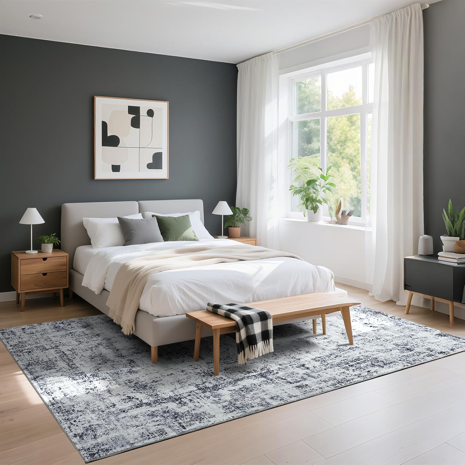 HOMORE Machine Washable Rug 6x9 Grey Rug for Living Room, Modern Neutral Rugs for Bedroom Non Slip Carpet for Kids Nursery Room, Gray Area Rugs for Dining Room Kitchen Dorm - Image 4