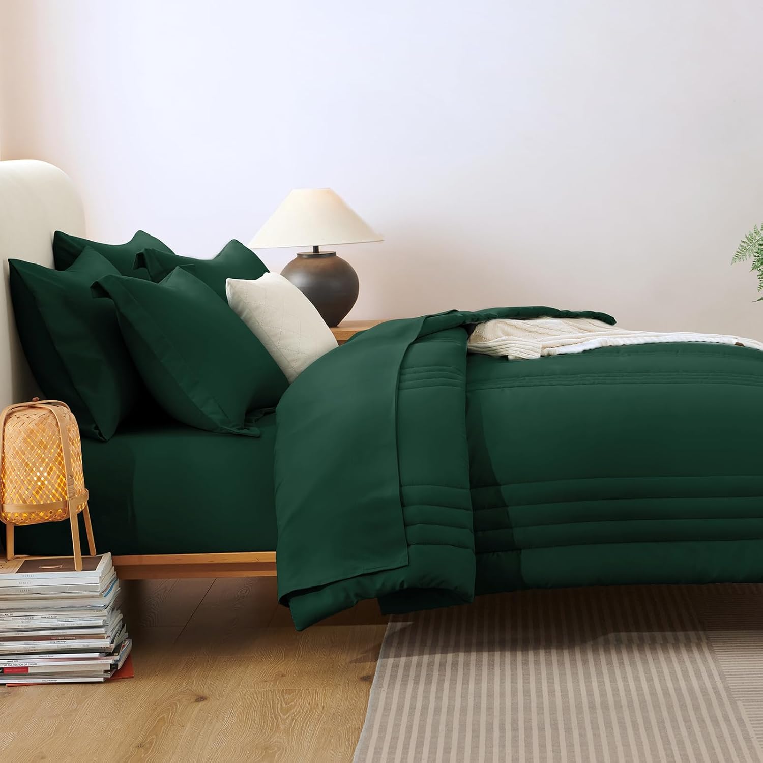 CozyLux Queen Comforter Set - 7 Pieces Bed in a Bag Emerald Green Comforters Queen Size Bed Set, Soft Bedding Set with All Seasons Comforter, Sheets, Pillowcases & Shams - Image 4