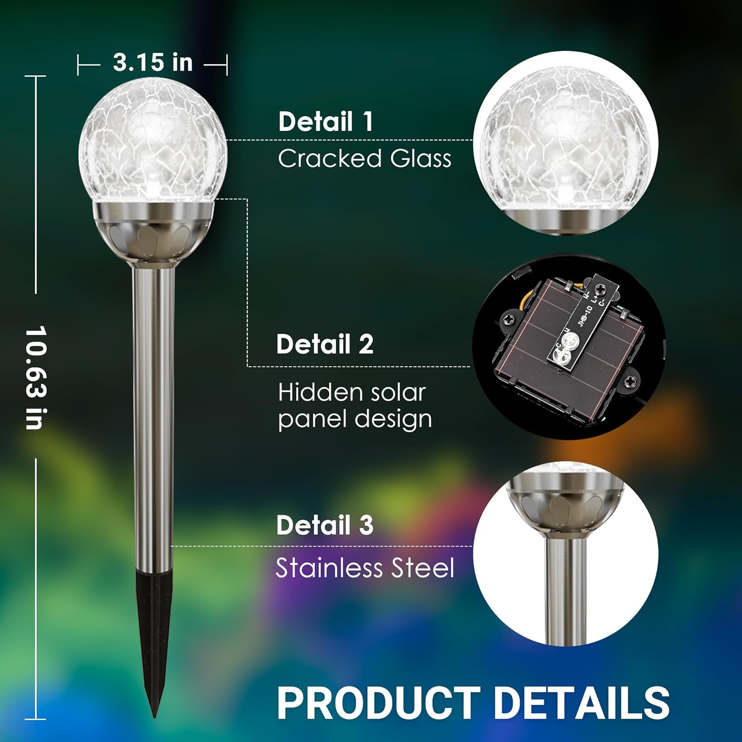 SOLPEX Solar Garden Lights Outdoor, 3 Pack Multi-Color Changing&White 2 Modes Solar Powered Glass Ball Garden Lights Waterproof for Patio Decoration - Image 2