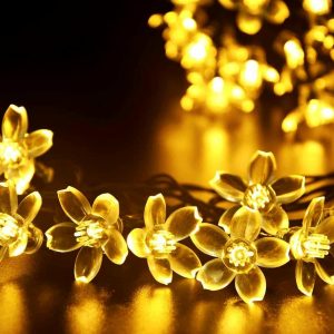 Fairy Flower String Lights Indoor Decorations, 33ft 100 LED Plug in Warm White Decorative Cute Cherry Blossom Floral Lamp for Tree Branch Vine Hanging, Christmas Garden Bedroom Wall Decor