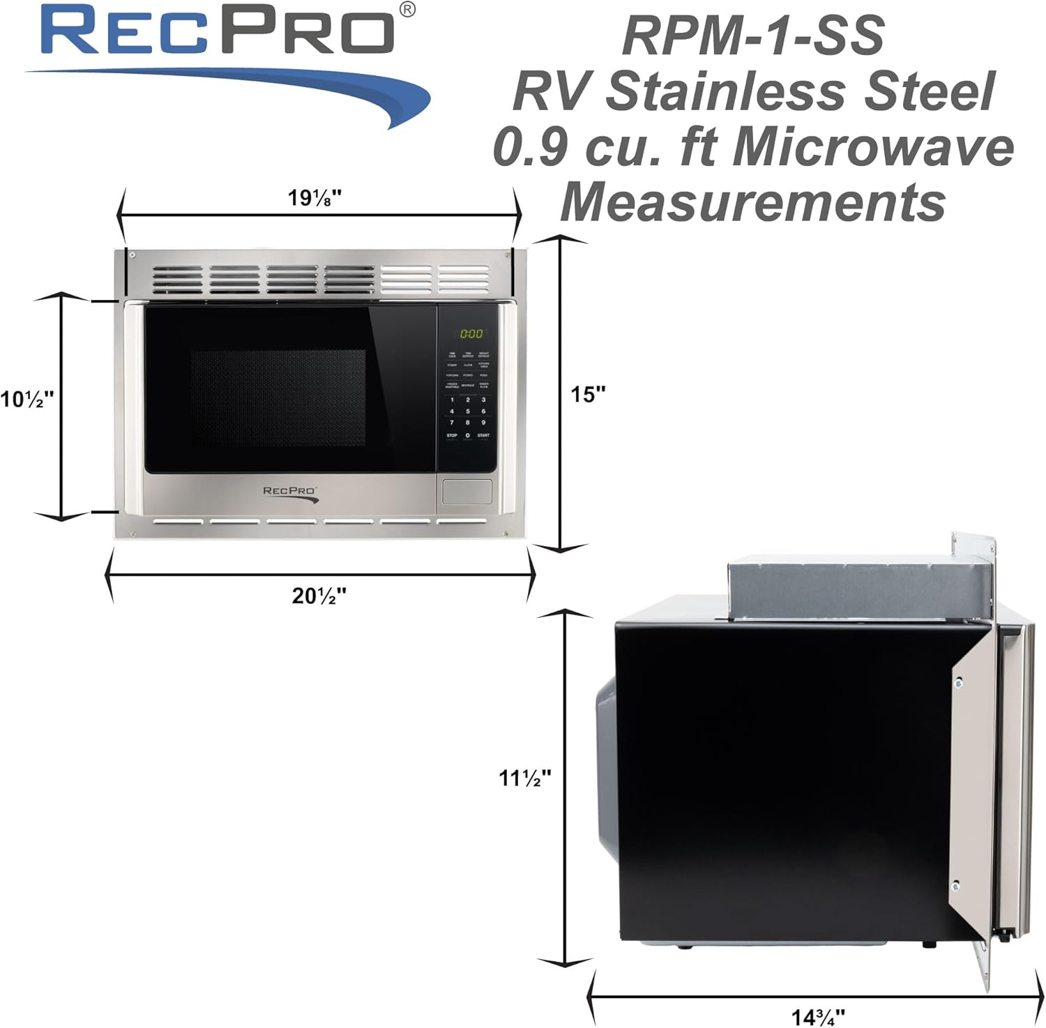 RecPro RV Microwave with Trim Kit | 1.0 Cu. Ft. | 900W | Direct Replacement for Greystone and High Pointe (Stainless Steel) - Image 3