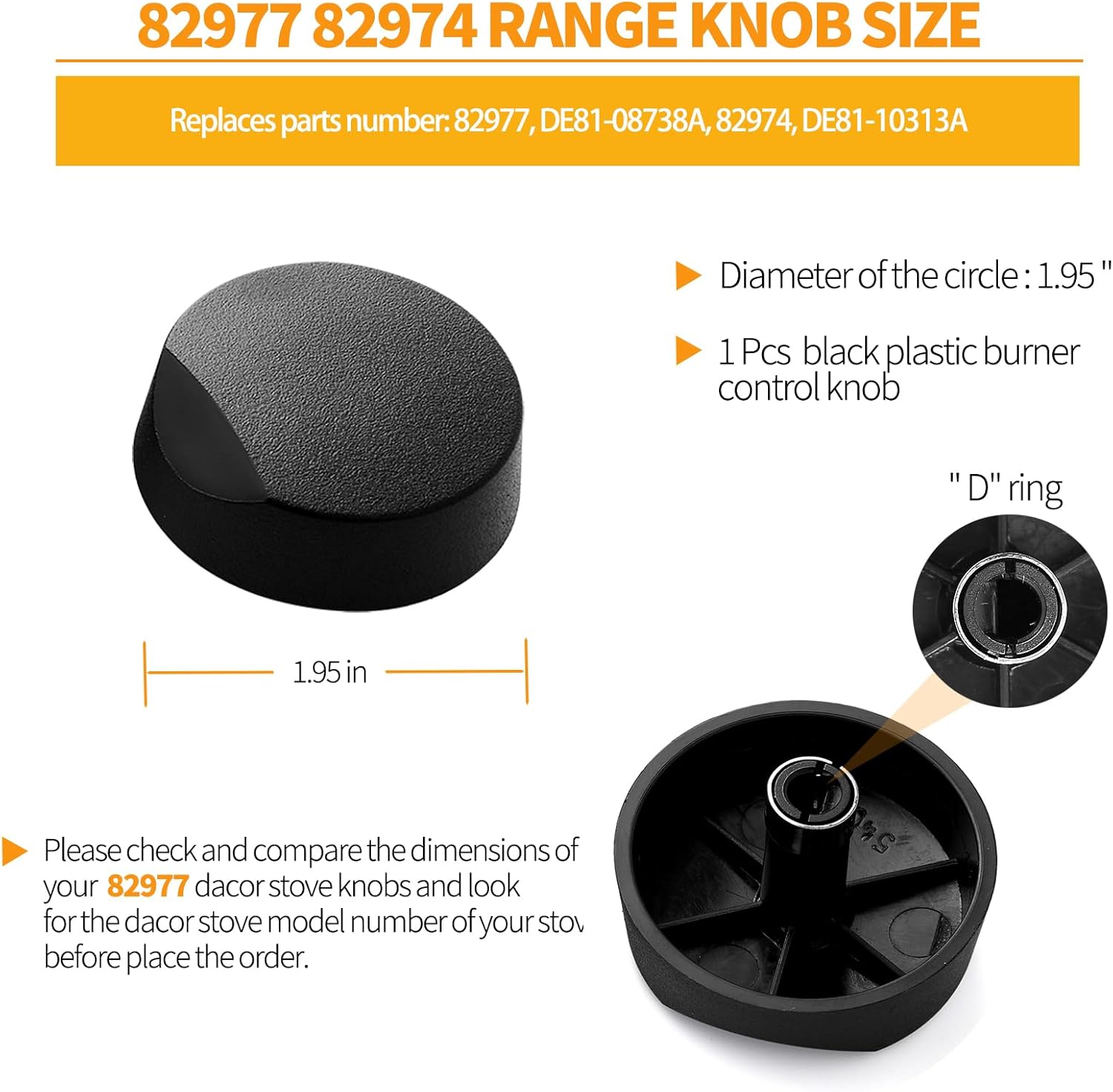 atgestore 82977 Cooktop Knob Replacement for Dacor Stove Parts DE81-08738A Stove Knobs for Dacor Range Parts Burner Control Knobs SGM365 DE81-10313A Black Plastic Gas Stove Top Knobs 1 Pcs - Image 2